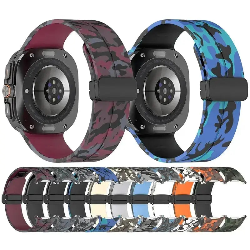 Camouflage Band for Samsung Galaxy Watch Ultra 47mm Silicone Magnetic Bracelet for Galaxy Watch 7 Ultra Replacement Watchband Pinnacle Luxuries