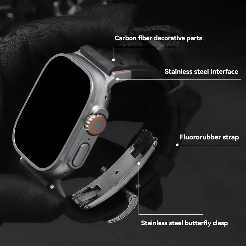 Carbon Fiber FKM Rubber Strap for Apple Watch 10 46mm Ultra 2 49mm Fluororubber Bracelet for Iwatch Series 9 8 7 6 Se 45mm 44mm Pinnacle Luxuries