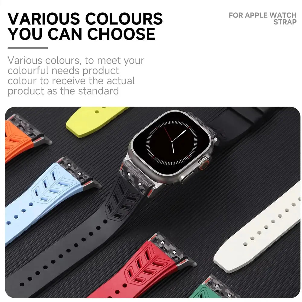 Carbon Fiber FKM Rubber Strap for Apple Watch 10 46mm Ultra 2 49mm Fluororubber Bracelet for Iwatch Series 9 8 7 6 Se 45mm 44mm Pinnacle Luxuries