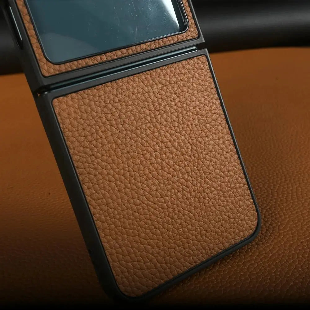 Luxury Genuine Leather Case For Samsung Galaxy Z Flip6 Cases for galaxy Z Flip 6 phone Cover Litchi Pattern Cowhide Coque Shell Pinnacle Luxuries