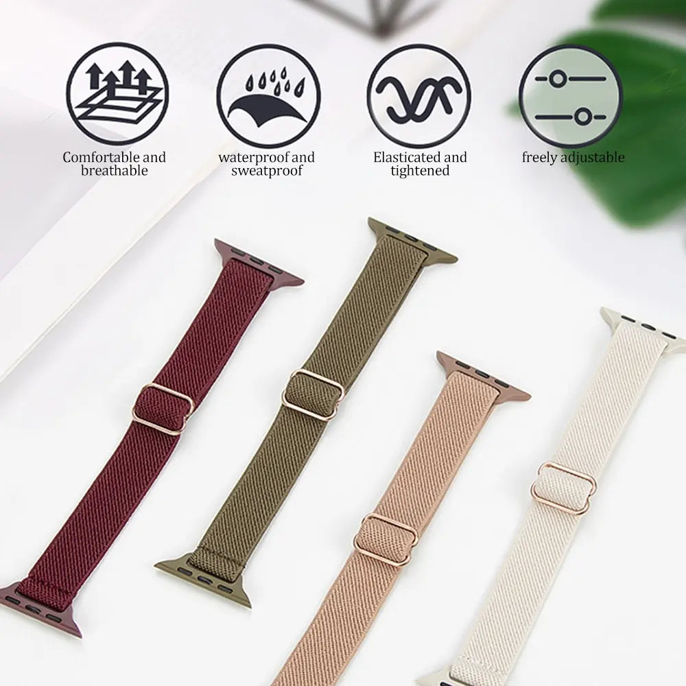 Slim Nylon Strap for Apple Watch Band 44mm 40mm 49mm 41mm 45mm 38/42mm Braided Elastic Bracelet IWatch Series Ultra 8 7 6 5 3 Se Pinnacle Luxuries