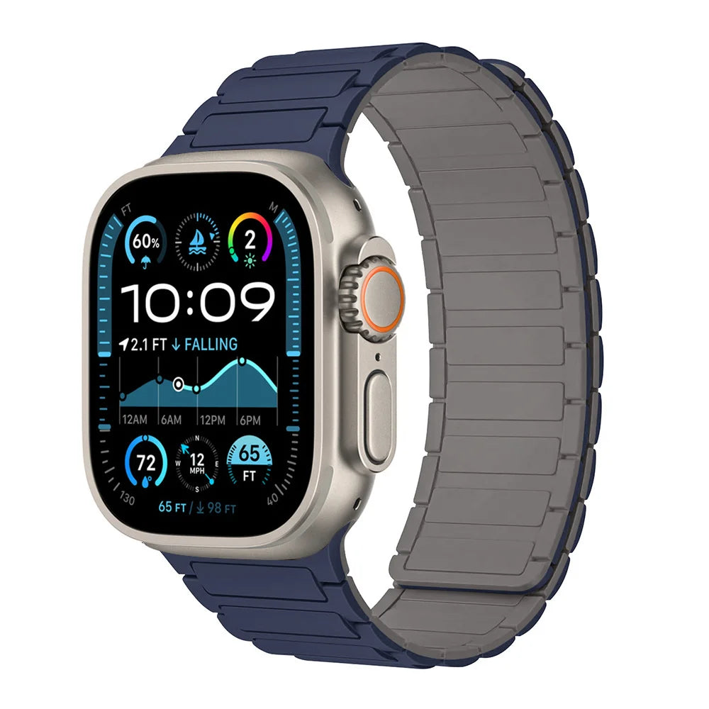 Magnetic Silicone Band for Apple Watch Ultra 1/2 (49mm), Series 10 (46mm) & All Previous Models – Adjustable, Lightweight Strap for Series 9, 8, 7, 6, 5, SE (45mm/44mm/40mm/38mm)