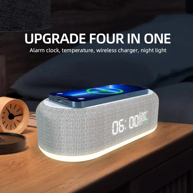 Wireless Charger Alarm Clock Time LED Light Thermometer Earphone Phone Charger 15W Fast Charging Dock Station for iPhone Samsung Pinnacle Luxuries