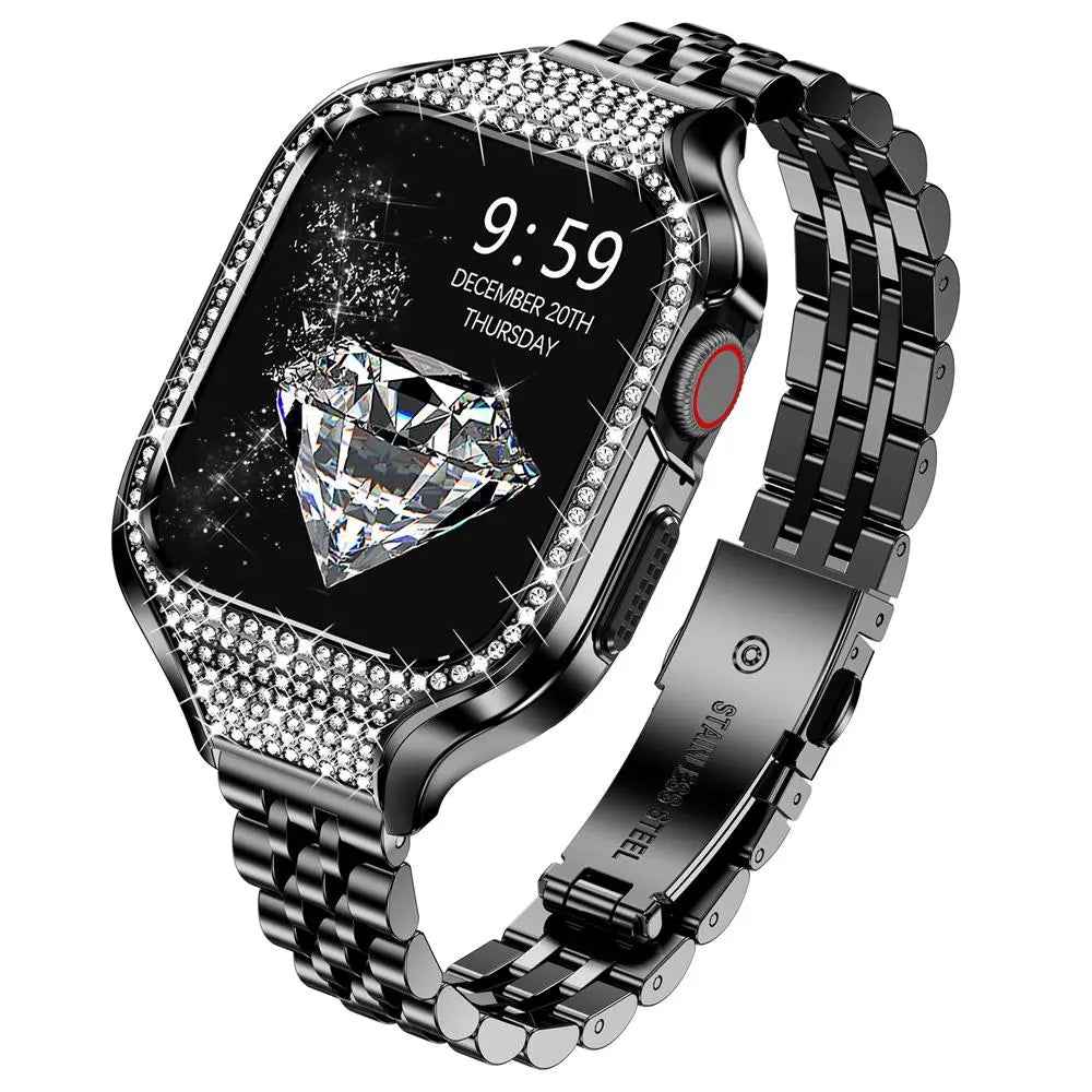 Diamond Steel Elite Case and Stainless Steel Band for Apple Watch - Pinnacle Luxuries
