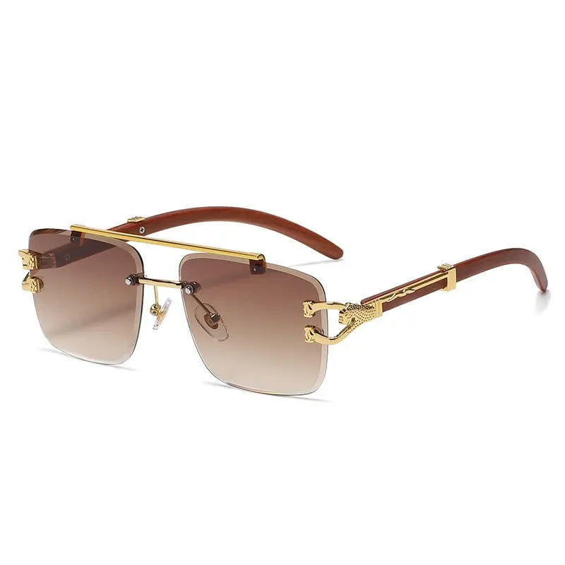 Retro Wooden Frame Gold Square Sunglasses - Pinnacle Luxuries