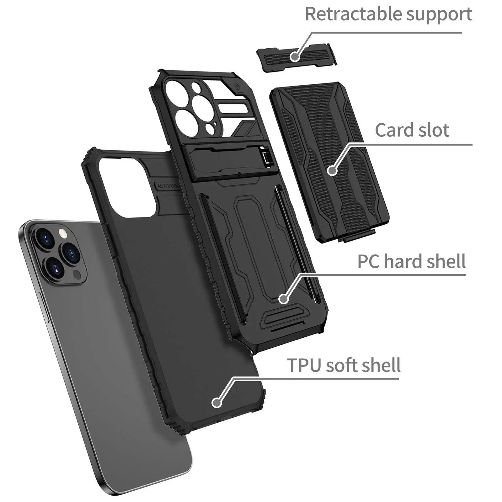 Spartan Military Grade Card Holder Kickstand Case For iPhone 13 12 11 - Pinnacle Luxuries